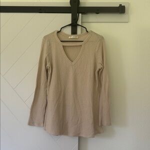 Women's Beige V-Neck Knit Top